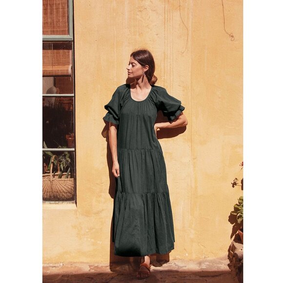 Daughters Of India Sahana Gown / Small / Emerald Green Tiered Maxi Dress - Picture 2 of 8